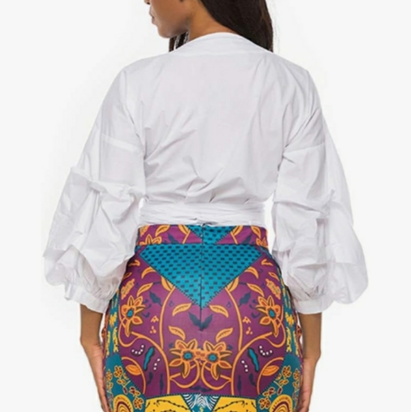 Women's Casual Puff sleeve/sash top, white, size Large - Picture 6 of 6